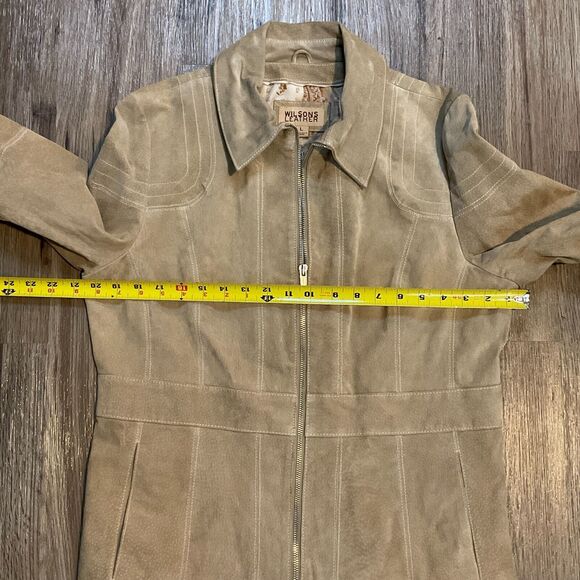 Vtg Wisons Leather Jacket Womens Size Large Suede Tan 90s Floral Print Lined Coa - Picture 11 of 11